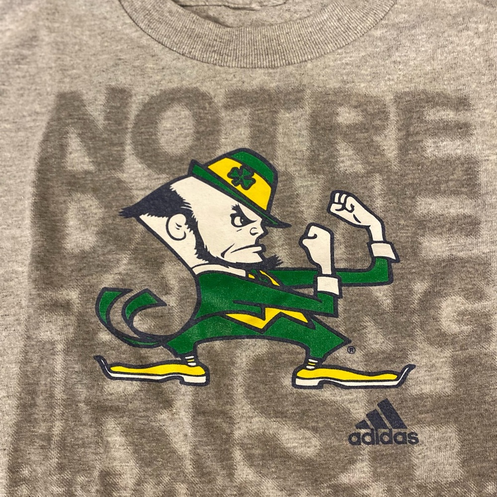 ADIDAS GRAY KIDS Size 7/8  NOTRE DAME Unisex Long Sleeve T Shirt 100% Cotton